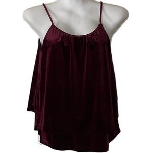 NWT burgundy crushed velvet/velour double hen swing tank top - Size S